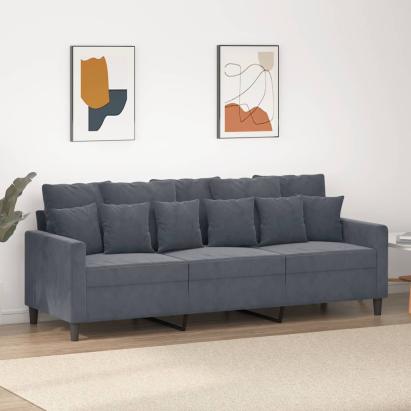 Canapea cu 3 locuri, gri închis, 180 cm, material catifea GartenMobel Dekor