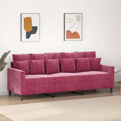 Canapea cu 3 locuri, roșu vin, 180 cm, material catifea GartenMobel Dekor