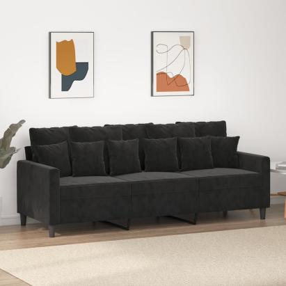Canapea cu 3 locuri, Negru, 180 cm, catifea GartenMobel Dekor