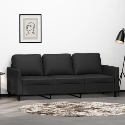 Canapea cu 3 locuri, negru, 180 cm, piele ecologică GartenMobel Dekor