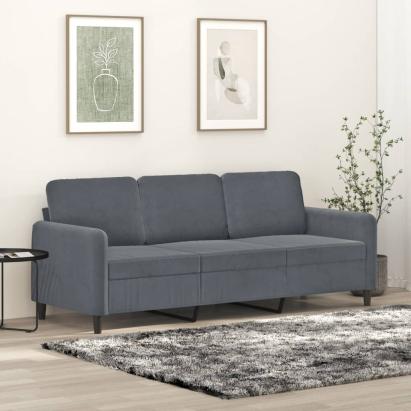 Canapea cu 3 locuri, gri închis, 180 cm, material catifea GartenMobel Dekor