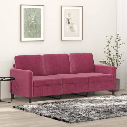 Canapea cu 3 locuri, roșu vin, 180 cm, material catifea GartenMobel Dekor