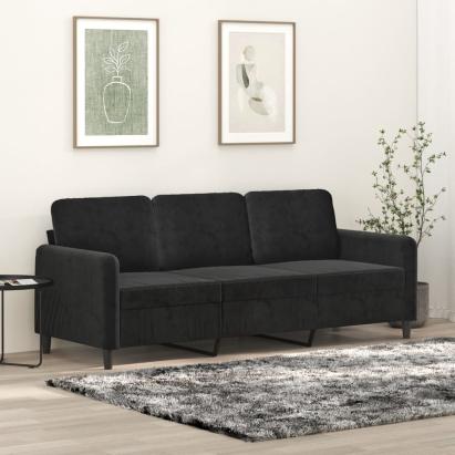 Canapea cu 3 locuri, Negru, 180 cm, catifea GartenMobel Dekor