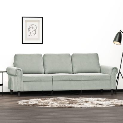 Canapea cu 3 locuri, gri deschis, material 180CM catifea GartenMobel Dekor