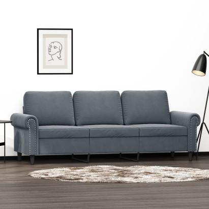 Canapea cu 3 locuri, gri închis, 180 cm, material catifea GartenMobel Dekor