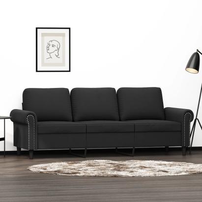 Canapea cu 3 locuri, Negru, 180 cm, catifea GartenMobel Dekor