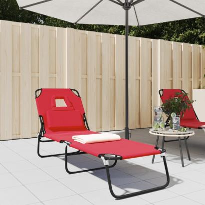 Șezlong pliabil roșu țesătură Oxford&oțel vopsit electrostatic GartenMobel Dekor