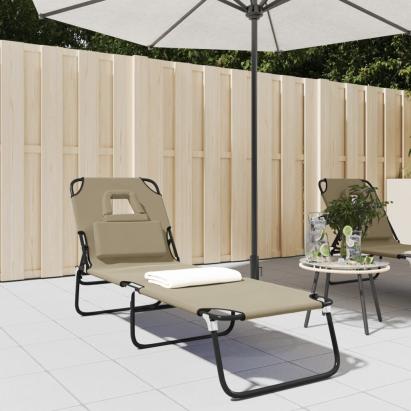 Șezlong pliant taupe textil Oxford&oțel vopsit electrostatic GartenMobel Dekor