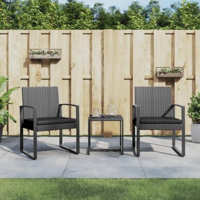 Set mobilier de grădină cu perne, 3 piese, gri închis, PP ratan GartenMobel Dekor