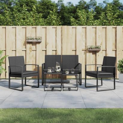 Set mobilier de grădină cu perne, 5 piese, negru, PP ratan GartenMobel Dekor