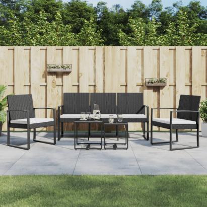 Set mobilier de grădină cu perne, 5 piese, negru, PP ratan GartenMobel Dekor