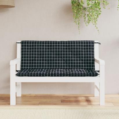Perne bancă de grădină 2 buc. negru carouri 120x50x7 cm textil GartenMobel Dekor