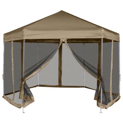 Foișor pop-up hexagonal pereți laterali 3,6x3,1 m taupe 220g/m² GartenMobel Dekor