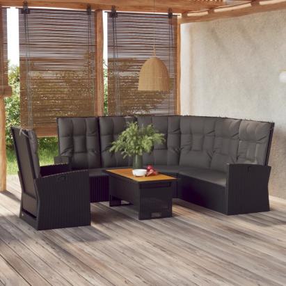 Set mobilier de grădină cu perne, 3 piese, negru, poliratan GartenMobel Dekor
