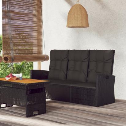 Bancă rabatabilă de grădină cu perne, negru, 173 cm, poliratan GartenMobel Dekor