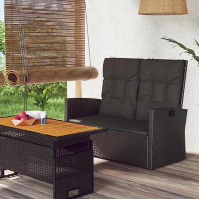 Bancă rabatabilă de grădină cu perne, negru, 118 cm, poliratan GartenMobel Dekor