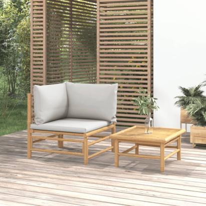 Set mobilier de grădină cu perne gri deschis, 2 piese, bambus GartenMobel Dekor