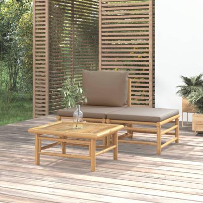 Set mobilier de grădină cu perne gri taupe, 3 piese, bambus GartenMobel Dekor