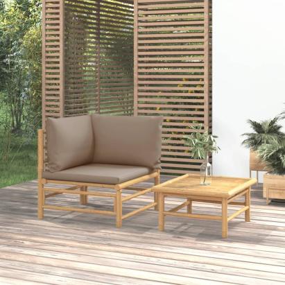 Set mobilier de grădină cu perne gri taupe, 2 piese, bambus GartenMobel Dekor