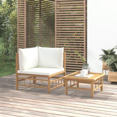 Set mobilier de grădină cu perne alb crem, 2 piese, bambus GartenMobel Dekor