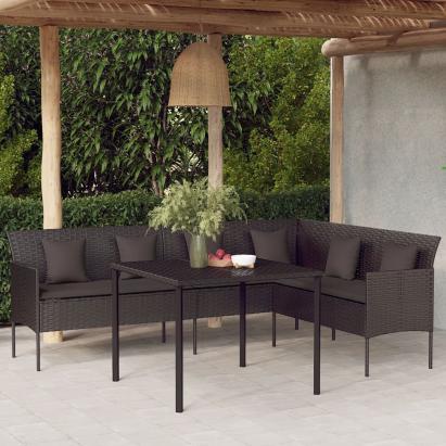 Set mobilier de grădină cu perne, 2 piese, negru, poliratan GartenMobel Dekor