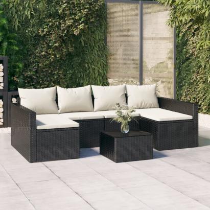 Set șezlonguri de grădină, 2 piese, cu perne, negru, poliratan  GartenMobel Dekor