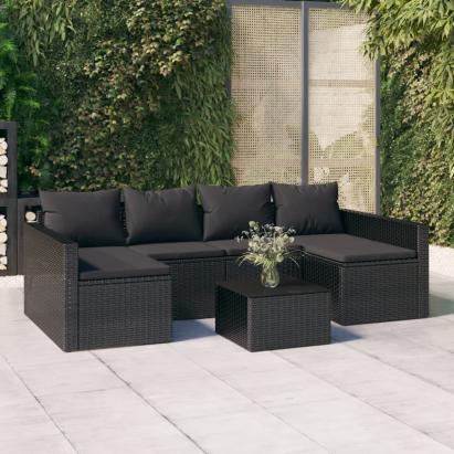 Set șezlonguri de grădină, 2 piese, cu perne, negru, poliratan  GartenMobel Dekor