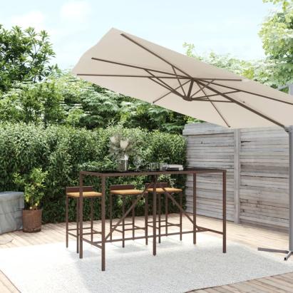 Masă de bar cu blat din sticlă, maro, 180x70x110 cm, poliratan GartenMobel Dekor