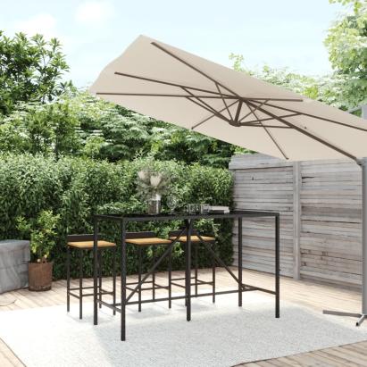Masă de bar cu blat din sticlă, negru, 180x70x110 cm, poliratan GartenMobel Dekor