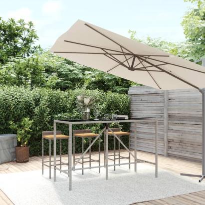 Masă de bar cu blat din sticlă, gri, 180x70x110 cm, poliratan GartenMobel Dekor