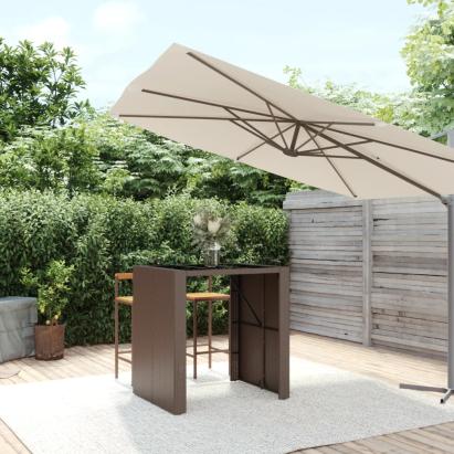 Masă de bar cu blat din sticlă, maro, 105x80x110 cm, poliratan GartenMobel Dekor
