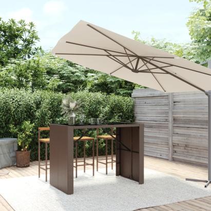 Masă de bar cu blat din sticlă, maro, 145x80x110 cm, poliratan GartenMobel Dekor