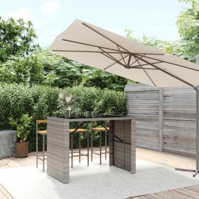 Masă de bar cu blat din sticlă, gri, 145x80x110 cm, poliratan GartenMobel Dekor