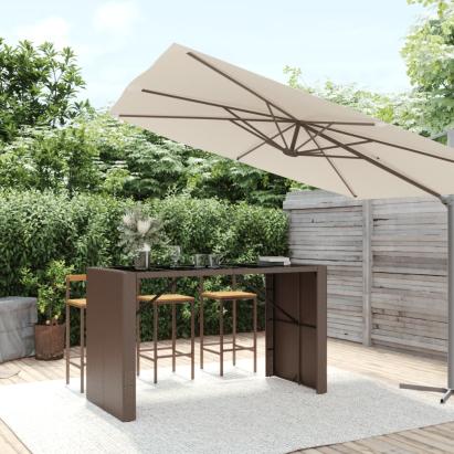 Masă grădină cu blat din sticlă, maro, 185x80x110 cm, poliratan GartenMobel Dekor