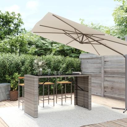Masă de bar cu blat din sticlă, gri, 185x80x110 cm, poliratan GartenMobel Dekor