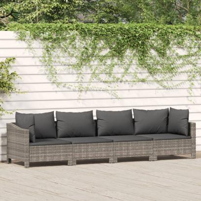 Set mobilier de grădină cu perne, 4 piese, gri, poliratan GartenMobel Dekor