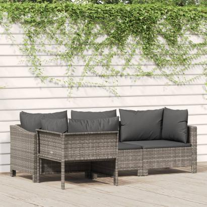 Set mobilier de grădină cu perne, 4 piese, gri, poliratan GartenMobel Dekor
