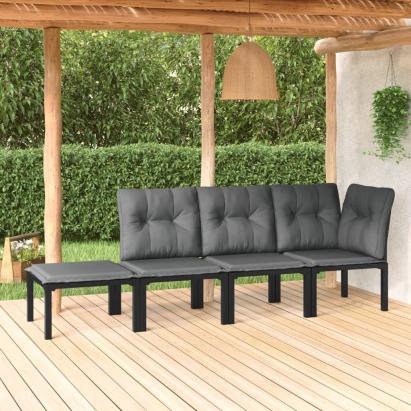 Set mobilier de grădină, 4 piese, negru și gri, poliratan GartenMobel Dekor