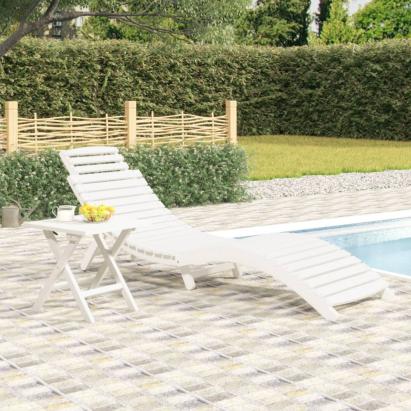 Șezlong, alb, 184x55x64 cm, lemn masiv de acacia GartenMobel Dekor