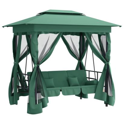 Pavilion de grădină & balansoar convertibil verde textil & oțel GartenMobel Dekor