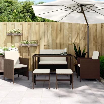 Set mobilier de grădină, 6 piese, cu perne, maro, poliratan GartenMobel Dekor