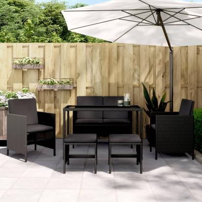 Set mobilier de grădină cu perne, 6 piese, negru, poliratan GartenMobel Dekor
