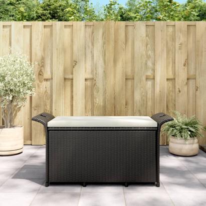 Bancă de grădină cu pernă, negru, 116x46x57 cm, poliratan GartenMobel Dekor
