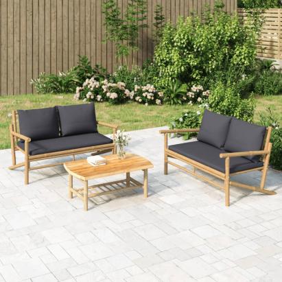 Set mobilier de grădină cu perne gri închis, 2 piese, bambus GartenMobel Dekor