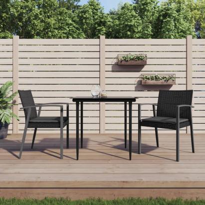 Scaune de grădină cu perne 2 buc. negru 56,5x57x83 cm poliratan GartenMobel Dekor