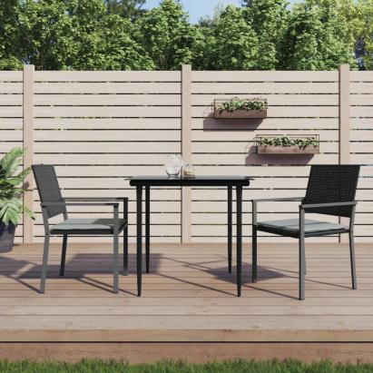 Scaune de grădină cu perne 2 buc. negru 54x62,5x89 cm poliratan GartenMobel Dekor