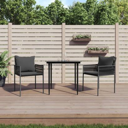 Scaune de grădină cu perne 2 buc. negru 54x61x83 cm poliratan GartenMobel Dekor