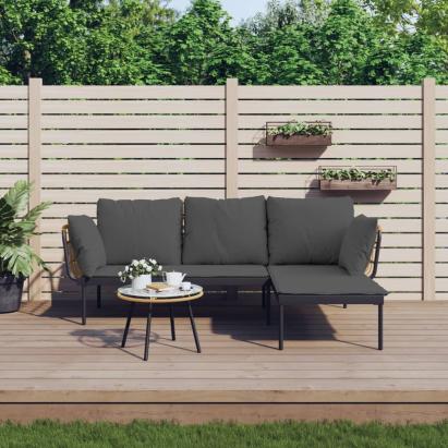 Set mobilier de grădină cu perne gri închis, 3 piese, poliratan GartenMobel Dekor