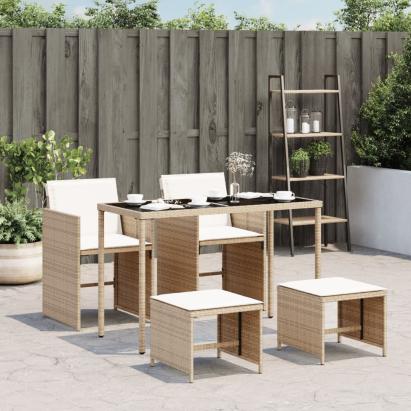 Set mobilier de grădină cu perne, 5 piese, bej, poliratan GartenMobel Dekor