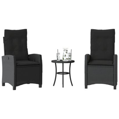 Set bistro cu perne, 3 piese, negru, poliratan GartenMobel Dekor